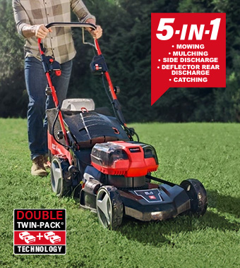 Einhell Vortex Technology Deck and
six-position single lever height adjustment. Einhell GE-CM 36-47 S HW Li 36v Cordless Brushless motor Self Propelled Lawnmower 470mm cutting height adjustment Vortex Technology Deck