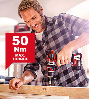 Brushless motor - more power and longer runtimes.
Maximum hard torque of 50 Nm
High-grade 13mm metal drill chuck. Einhell TE-CD 18-50 Li-i BL Brushless Combi Drill