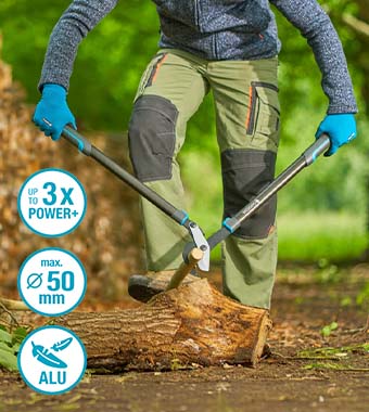 Quality steel, precision-ground
blades deliver bypass cutting for a
cleaner cut and healthier plants. Gardena 12051-20 EnergyCut Pro L Green Wood Pruning Lopper Lightweight ErgoTec Aluminium PowerCoated 50mm