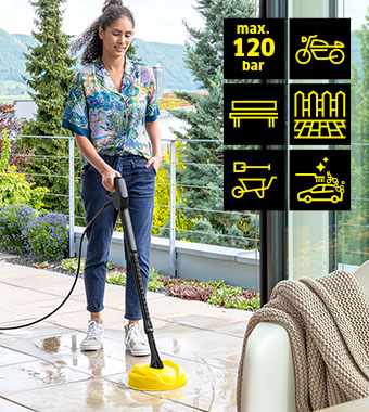 Kärcher K3 eco!Booster — 120 Bar Pressure Washer Kärcher K3 eco!Booster pressure washer cleaning patio, 120 bar max, suitable for patios, fences, garden furniture and cars