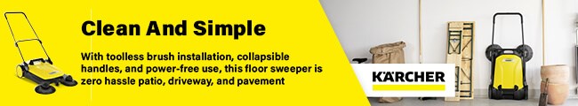 Clean and simple.
With toolless brush installation, collapsible handles and power-free use. Clean Simple Karcher S4 Dual Push Floor Sweeper