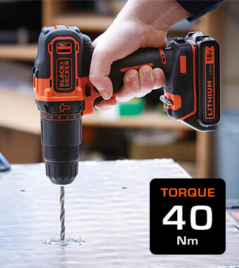 40 Nm Max. Torque Black Decker BCK25S2S Power Connect Cordless Combi Drill Torque Nm