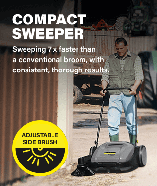 Compact Sweeper
Sweeping 7 x faster than a conventional
broom, with consistent, thorough results. Karcher KM7015C Compact Floor Sweeper