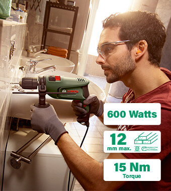 Bosch EasyImpact 600 Impact Hammer Drill keyless chuck drilling masonry wood soft concrete metal lightweight