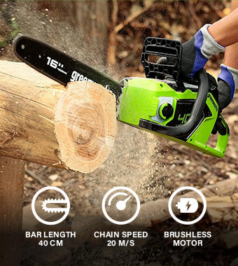 Brushless motor for longer runtimes. Greenworks GD40CS18 40v Brushless Motor Chainsaw