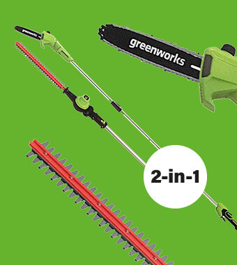 Multifunctional tool with interchangeable heads. Greenworks GD40PSH 40v Cordless Brushless 2-in-1
