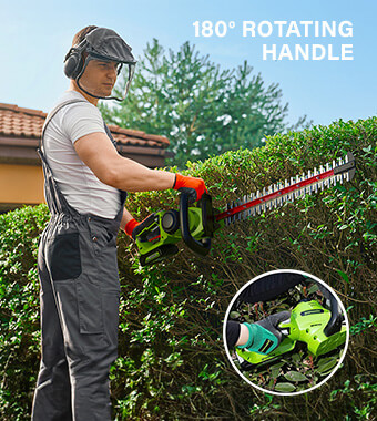 Greenworks GD24HT61 Brushless motor runtime Hedge Trimmer rotating handle