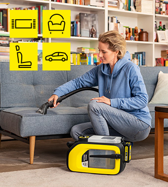 Cleans deep into the fibres of car interiors, seats, sofas, carpets
and other textile surfaces, all without the need for a cable. Karcher SE Compact Cordless 18v Car Upholstery Spot Spray Extraction Cleaner