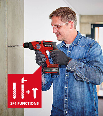 2+1 functions: Drill/hammer drill/screwdriver with bit adapter. Einhell TE-HD-18-12-Li 18v Cordless Compact SDS-Plus Drill Drilling impact screwdriver