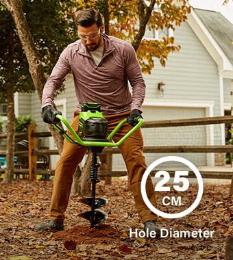 25cm Maximum Diameter Hole Greenworks GD60EA DigiPro 60v Cordless Earth Auger 25cm Diameter Hole
