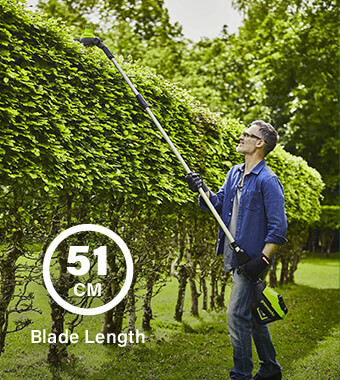 51cm Blade Length Greenworks GD60PHT51 DigiPro 60v Brushless Motor Hedge Trimmer 510mm