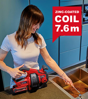 The spiral is rust-proof thanks to the zinc coating. Einhell TE-DA-18-760-Li 18v Cordless Drain Cleaner Zinc Coil rust-proof