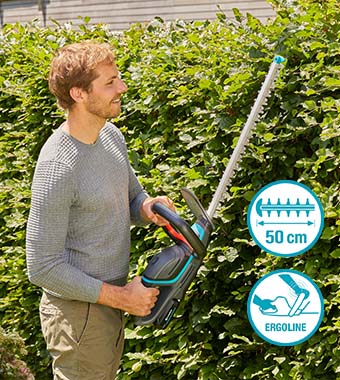 Cordless hedge trimmer with a 50cm blade and ErgoLine handle