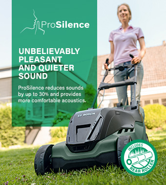ProSilence design for reduced noise and
less disturbance to others in the vicinity. Bosch EASYROTAK 36-550 36v Cordless Brushless Lawnmower ErgoFlex GrassCombs