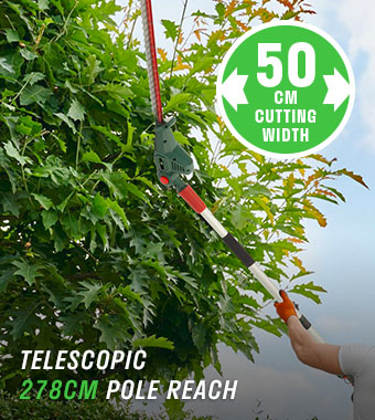 Boasting an impressive telescopic pole that extends up to
278cm, this tool is your go-to for effortlessly maintaining
the sides and tops of even the tallest hedges. Webb WEV20PHT 20v Cordless Long Reach Telescopic Hedge Trimmer 50cm tall top