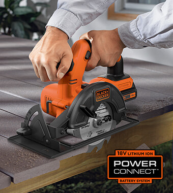 Cordless Power and Convenience.
Part of the 18V Power Connect Lithium-Ion System Black Decker BDCCS18 Power Connect Cordless Circular Saw 140mm