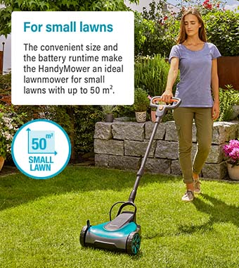 Ideal for small lawns with up to 50 m² Gardena 14620-55 HandyMower PowerForAll P4A 18v Cordless Rotary Lawnmower 22cm