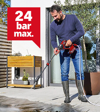 Spray gun with pressure regulation
for cleaning and watering. Einhell HYPRESSO 18-24-Li 18v Cordless Pressure Washer Spray gun cleaning watering
