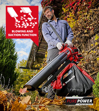 PurePOWER Brushless motor - more power and longer runtime
Air speed: 240 Km/h Einhell Professional VENTURRO 36/240 PurePOWER Brushless Leaf Blower Vacuum