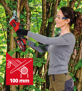 Effortless cutting of branches up to 10 cm thick. Einhell GE-GS-18-150-Li 18v Cordless compact Pruning Saw metal gear