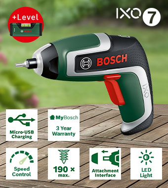 The light and compact
multitasker with extra power
for smoother screwdriving. Bosch IXO 7 Cordless Screwdriver Pocket Spirit Level Set light compact multitasker furniture assembling dismantling