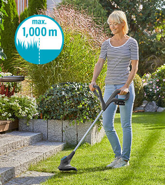 Precise trimming thanks to
RotorCut cutting system. Gardena SmallCut 23P4A 18v Cordless RotorCut Grass Trimmer 14702-55