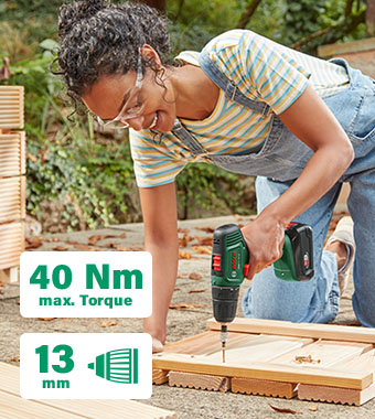 The convenient all-rounder
for drilling and fastening. Bosch EasyDrill 18V-40 P4A 18v Drill Driver 13mm keyless chuck