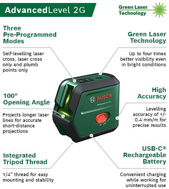 Bosch ADVANCEDLEVEL 2G Cross Line Green self-levelling Laser Level and Tripod Set 0603663G01