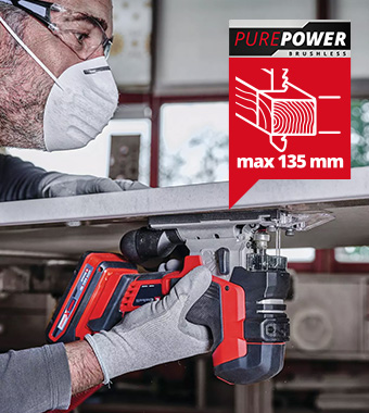 Max. Cutting Depth in Wood: 135mm
Max. Cutting Depth in Steel: 10mm Einhell Professional TP-JST 18/135 Li BL 18v Cordless Jigsaw