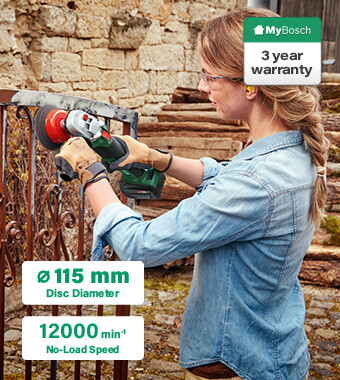 Suitable for 115mm cutting and grinding discs. Bosch UniversalGrind 18v Cordless Angle Grinder speed cutting grinding