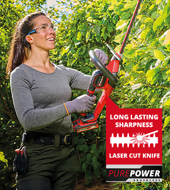Cutting Length: 500mm
Laser-cut and diamond-ground steel blades Einhell Professional GP-CH 18/50 Li BL 18v Cordless Hedge Trimmer 500mm