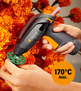 Portable. Flexible. Fast as lightning. Steinel MOBILEGLUE 1007 DIY Cordless Hot-Melt Glue compact Pen integrated Li-ION battery