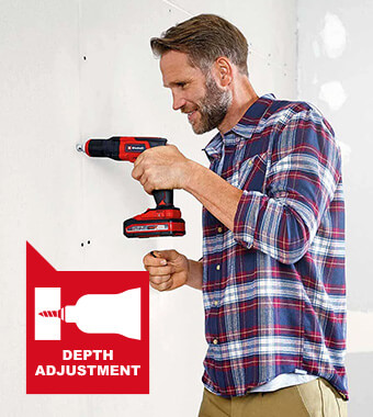 Adjustable depth stop for
precise depth setting. Einhell TE-DY 18 Li Cordless Drywall Screwdriver Adjustable depth stop