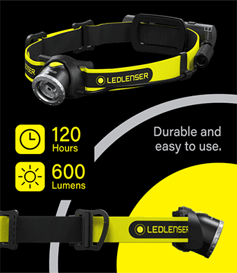 Features:
• 120 Hours Max Battery Life.
• Up to 600 powerful lumens. LED Lenser iH8R Industrial Rechargeable LED Head Torch