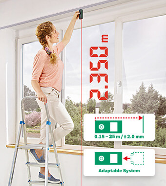 Makes measuring simply simple
• Easy and accurate distance measurement up to
25 metres and area calculation.
• More measuring functionality with separately
available line, wheel, and tape attachments. Bosch 0603672900 Zamo Digital Laser Distance Measure Area Calculator