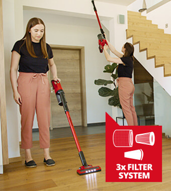 Adapting the suction power to
any situation: ECO or BOOST mode. Einhell TE-SV 18 Li Cordless HandStick Vacuum Cleaner ECO BOOST Mode 2-in-1