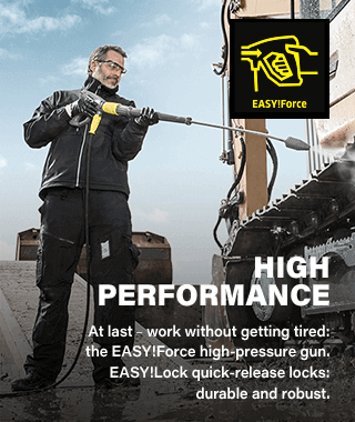 EASY!Force
High Performance
At last – work without getting tired:
the EASY!Force high-pressure gun.
EASY!Lock quick-release locks: durable and robust. Karcher HDS1000BE Pressure Washer