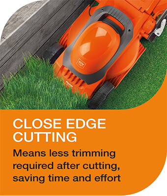 Designed to cut closer
to edges, borders and flowerbeds Flymo SimpliStore 380R Compact Storage Edge Cutting