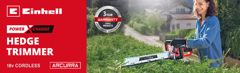 Einhell ARCURRA 18/55
18v Power-X-Change Cordless
Hedge Trimmer 550mm Einhell ARCURRA 18/55 18v Power-X-Change Cordless Hedge Trimmer 550mm