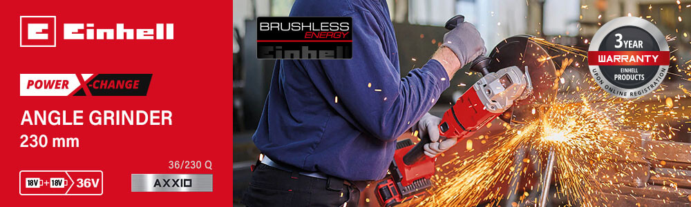 Einhell AXXIO 36/230 Q
36v Power-X-Change Cordless
Brushless Angle Grinder 230mm Einhell AXXIO 36-230-Q 36v Cordless Brushless Angle Grinder 230mm Power-X-Change