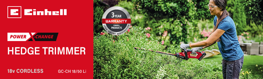 Einhell GC-CH 18/50 Li
18v Power X-Change Cordless
Hedge Trimmer 500mm Einhell GC-CH-18-50-Li 18v Power-X-Change Cordless Hedge Trimmer 500mm