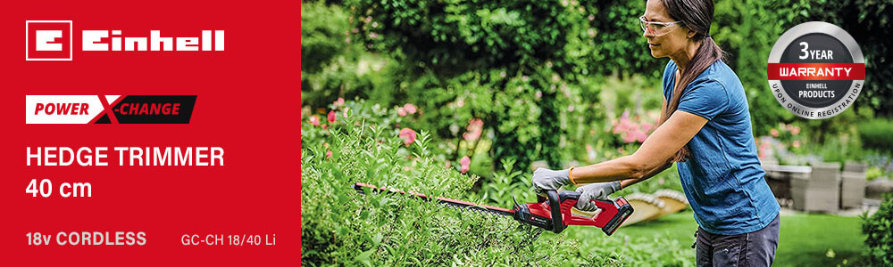 Einhell GC-CH 18/40 Li
18v Power-X-Change Cordless
Hedge Trimmer 400mm Einhell GC-CH 1840 Li 18v Cordless Hedge Trimmer 400mm Power-X-Change