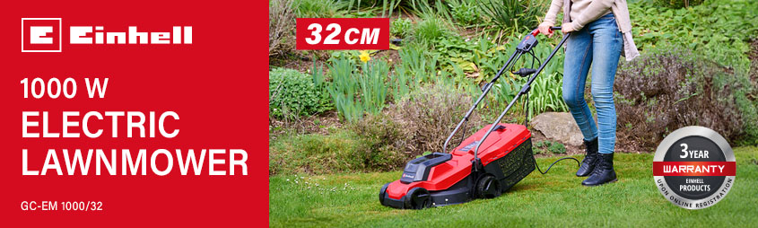 Einhell GC-EM 1000/32
Electric Rotary Lawnmower 320mm Einhell GC-EM-1000-32 Electric Rotary Corded Lawnmower 320mm