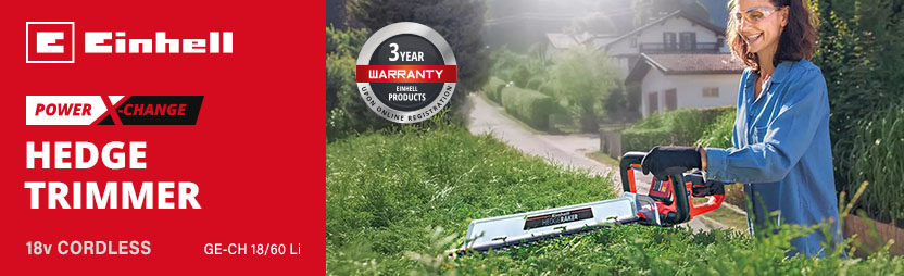 Einhell GE-CH 18/60 Li
18v Power-X-Change Cordless
Hedge Trimmer 600mm Einhell GE-CH 18/60 Li 18v Power-X-Change Cordless Hedge Trimmer 600mm
