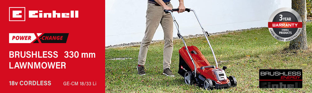 Einhell GE-CM 18/33 Li
18v Power-X-Change Cordless
Brushless Lawnmower 330mm Einhell GE-CM 18-33 Li 18v Cordless Brushless Lawnmower 330mm Power-X-Change
