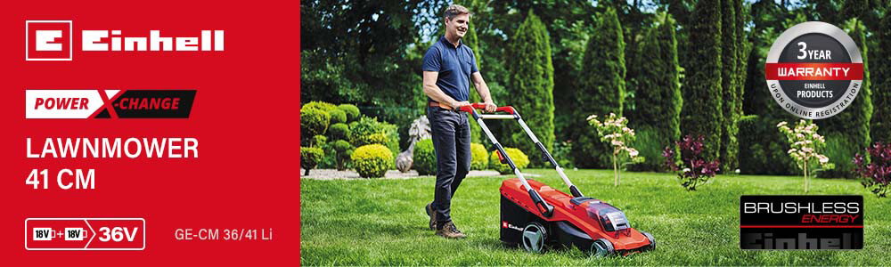 Einhell GE-CM 36/41 Li
36v Power-X-Change Cordless
Brushless Lawnmower 410mm
(Uses 2 x 18v) Einhell GE-CM 36-41 Li 36v Cordless Brushless Rotary Lawnmower 410mm Power-X-Change