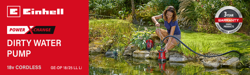 Einhell GE-DP 18/25 LL Li
18v Power X-Change Cordless
Dirty Water Pump 7000 l/h Einhell GE-DP-1825-LL-Li 18v Power-X-Change Cordless Dirty Water Pump 7500 l/h