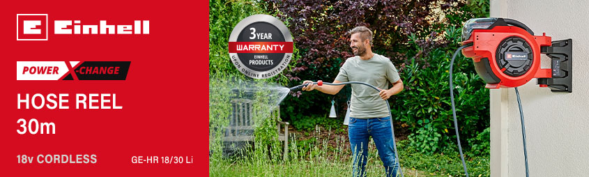 Einhell GE-HR 18/30 Li
18v Power X-Change Cordless
Garden Hose Reel 30m Einhell GE-HR-18-30-Li 18v Power-X-Change Cordless Hose Reel 30m