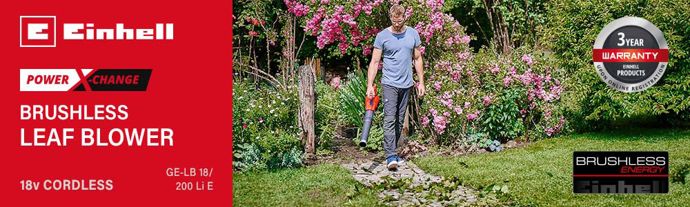 Einhell GE-LB 18/200 Li E
18v Power-X-Change Cordless
Brushless Axial Leaf Blower Einhell GE-LB 18-200 Li E 18v Cordless Brushless Axial Leaf Blower Power-X-Change