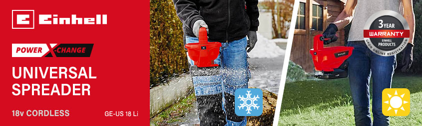 Einhell GE-US 18 Li
18v Power X-Change Cordless
Grass, Salt and Seed Spreader Einhell GE-US-18-Li 18v Power-X-Change Cordless Grass Salt Seed Spreader